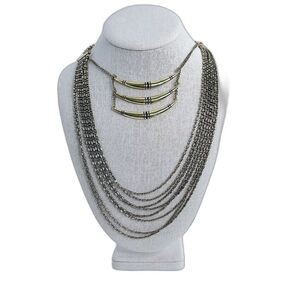 Multistrand Silver and Gold Statement Necklace Horn Boho Western